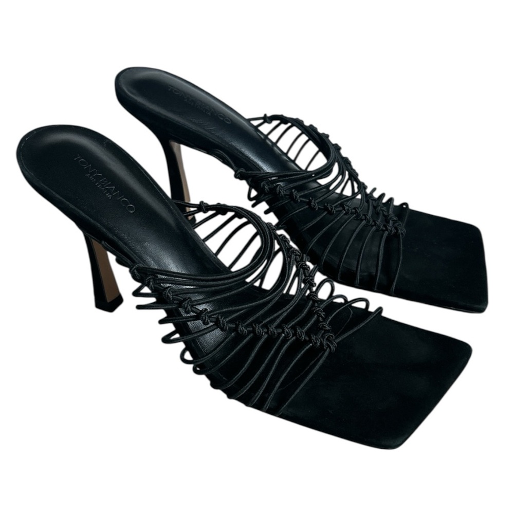 Tony Bianco Lynx Black Elastic Square Toe Mules